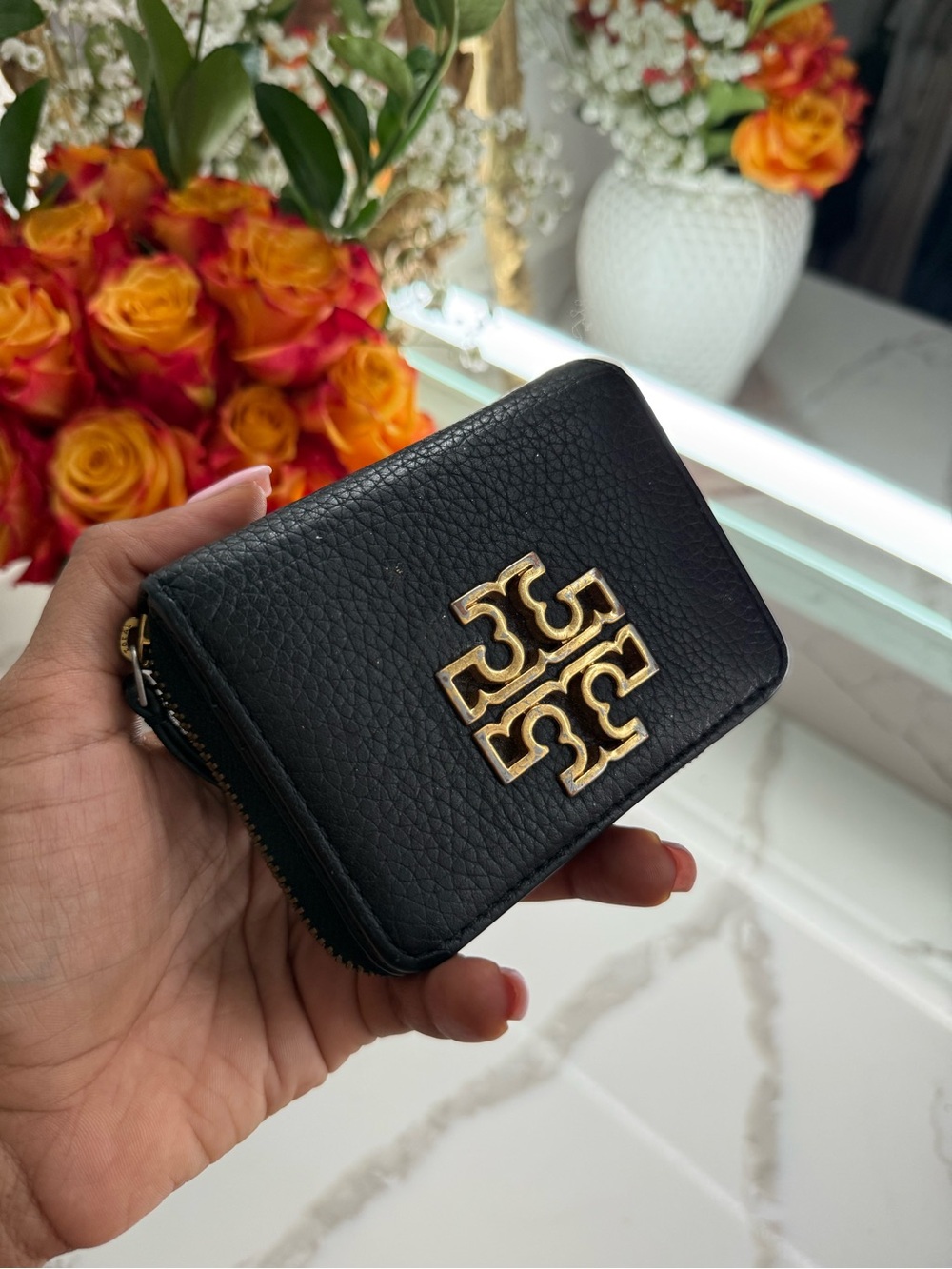 Tory Burch Black Folded Wallet with Zipper
